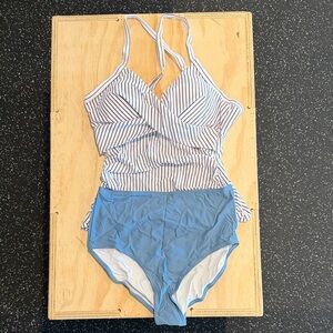 Striped Blue and White Bikini Set